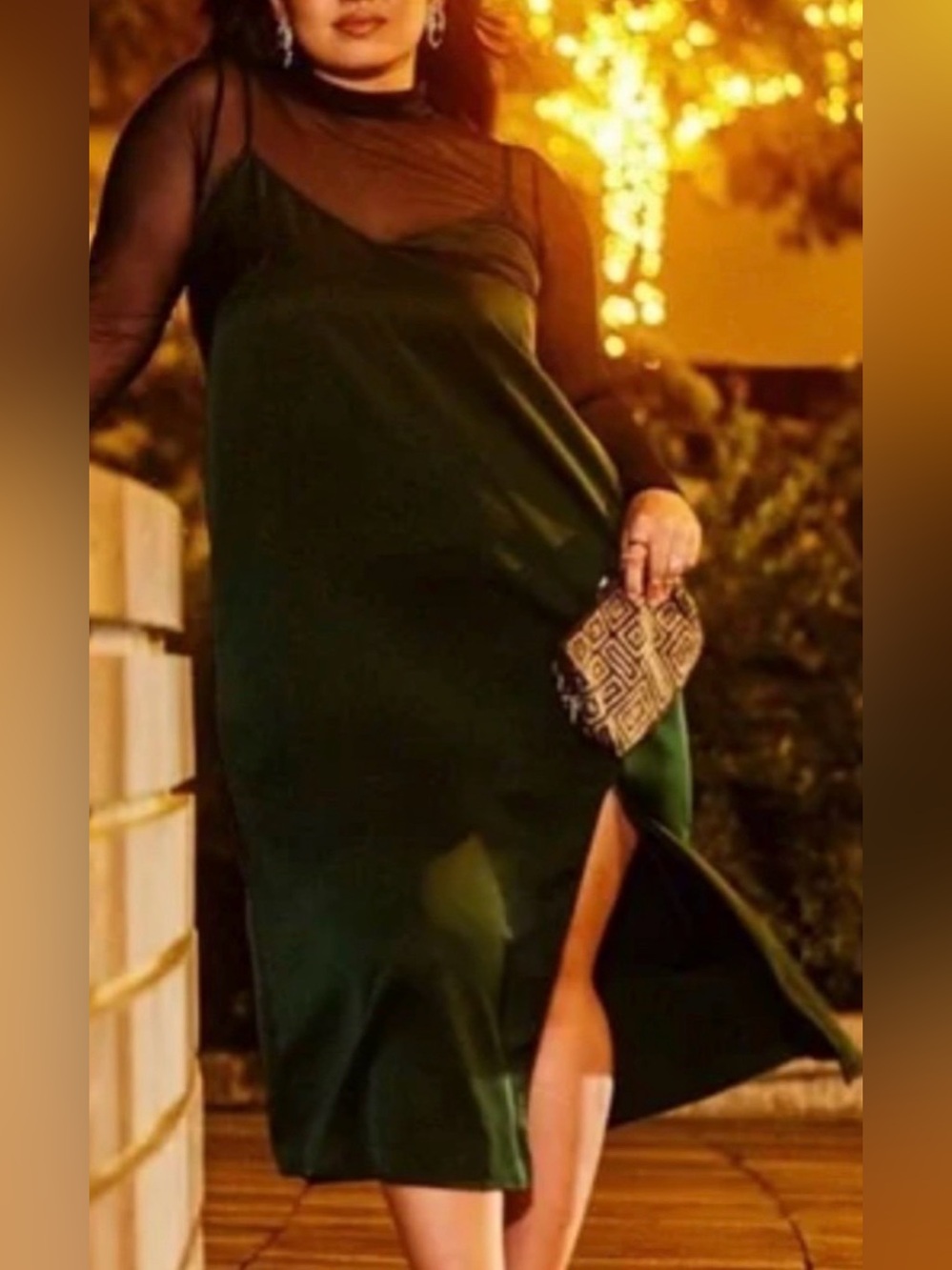 Eloquii Emerald Green Satin V Neck Slip Midi Dress Plus Size 16 cocktail evening